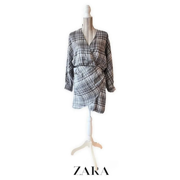 ZARA | Gray | PLAID SATIN EFFECT DRESS - Picture 7 of 13